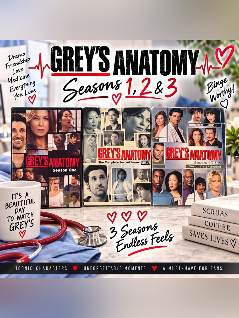 Grey’s Anatomy season one, two, and three on DVD